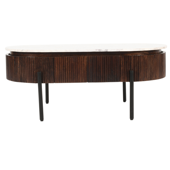 Ocala White Marble And Wood Coffee Table Rectangle In Mahogany