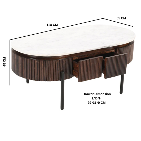 Ocala White Marble And Wood Coffee Table Rectangle In Mahogany