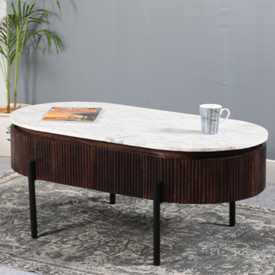 Read more about Ocala white marble and wood coffee table rectangle in mahogany