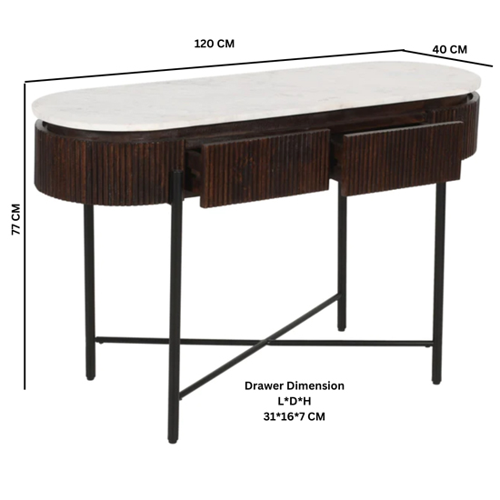 Ocala White Marble And Wood Console Table In Dark Mahogany