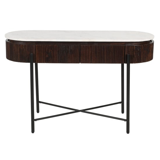 Read more about Ocala white marble and wood console table in dark mahogany