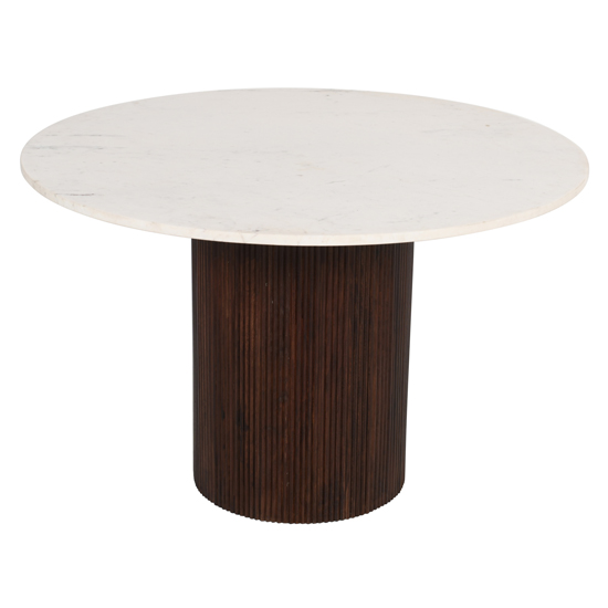 Ocala White Marble And Wood Round Dining Table In Dark Mahogany
