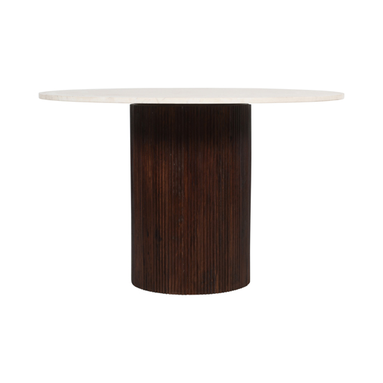 Ocala White Marble And Wood Round Dining Table In Dark Mahogany