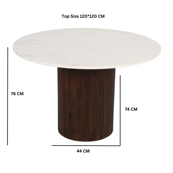 Ocala White Marble And Wood Round Dining Table In Dark Mahogany