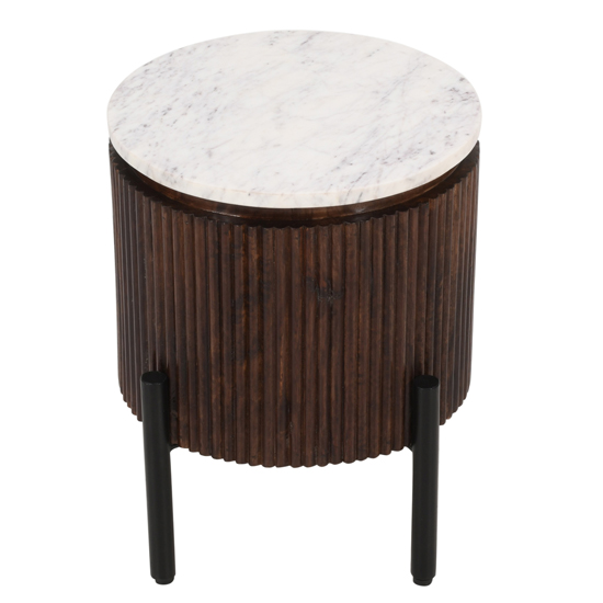 Ocala White Marble And Wood Side Table In Dark Mahogany