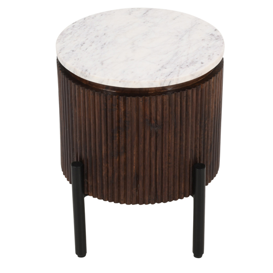 Ocala White Marble And Wood Side Table In Dark Mahogany