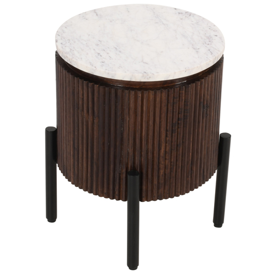 Ocala White Marble And Wood Side Table In Dark Mahogany