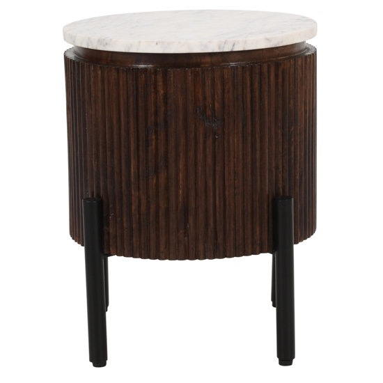 Ocala White Marble And Wood Side Table In Dark Mahogany