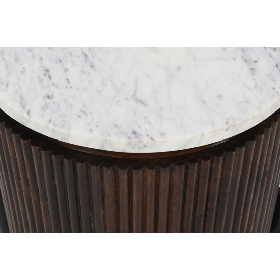Ocala White Marble And Wood Side Table In Dark Mahogany