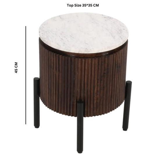 Ocala White Marble And Wood Side Table In Dark Mahogany