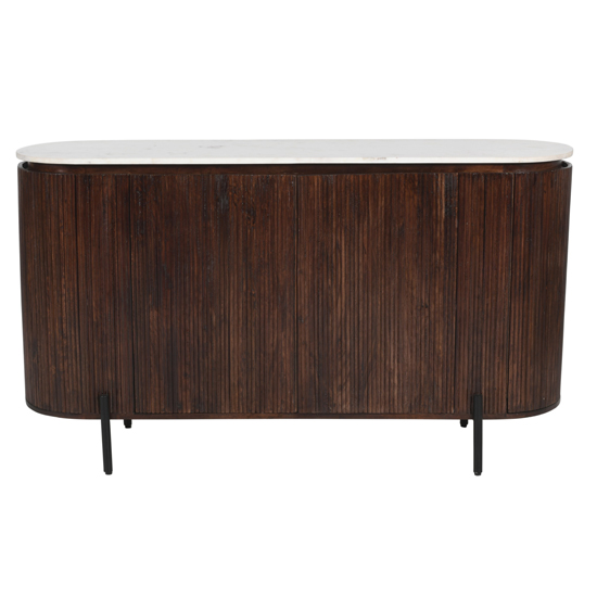 Ocala White Marble And Wood Sideboard Large In Dark Mahogany