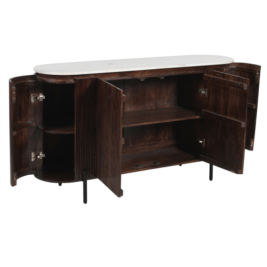 Ocala White Marble And Wood Sideboard Large In Dark Mahogany