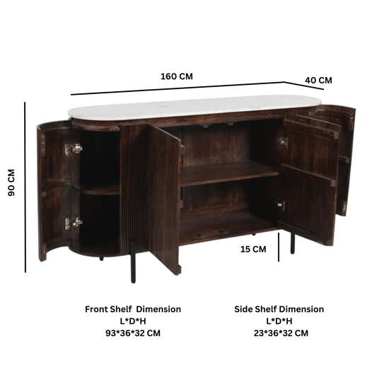 Ocala White Marble And Wood Sideboard Large In Dark Mahogany