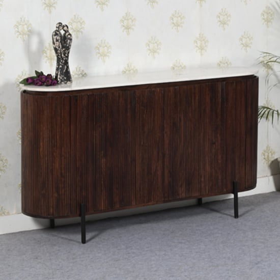 Product photograph of Ocala White Marble And Wood Sideboard Large In Dark Mahogany from Furniture in Fashion