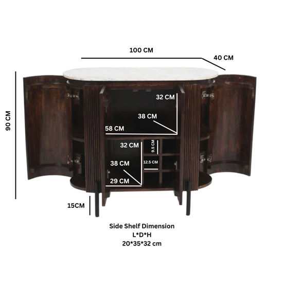 Ocala White Marble And Wood Sideboard Small In Dark Mahogany