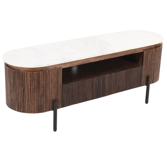 Ocala White Marble And Wood TV Stand In Dark Mahogany