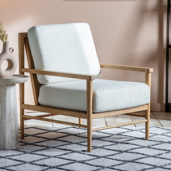 Read more about Ocala fabric armchair with wooden frame in natural and cream