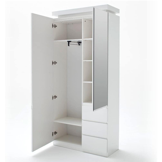 Ocean LED Wardrobe In High Gloss White With 1 Door 3 Drawers_2