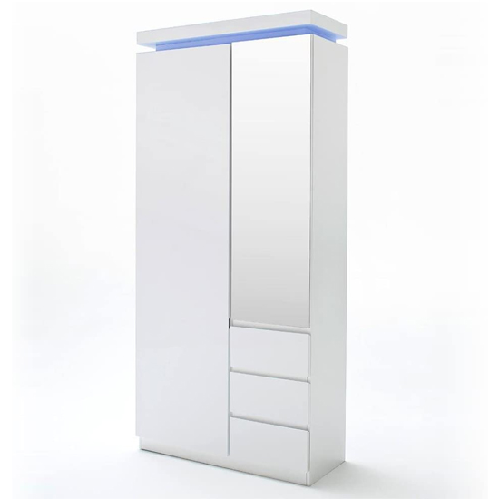 Ocean LED Wardrobe In High Gloss White With 1 Door 3 Drawers_1