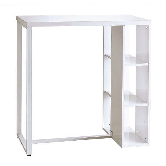 Ocean Modern Bar Table In White High Gloss With Shelving