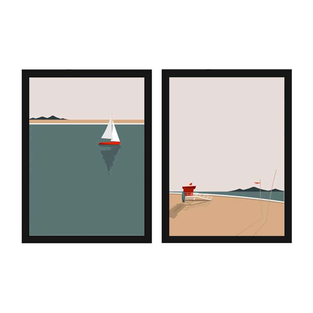 Oceanica Wooden 20x30cm Seaside Decorative Black Frame Set in Multicolour