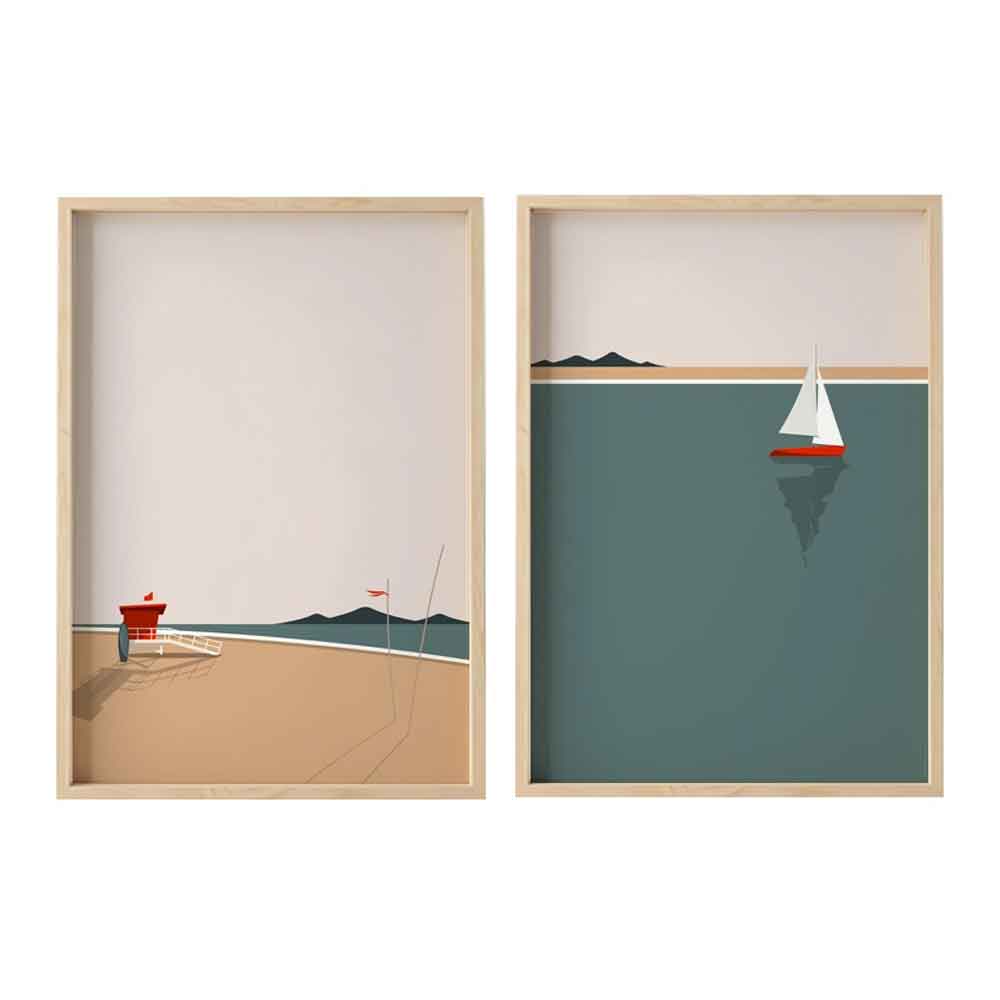 Oceanica Wooden 20x30cm Seaside Decorative Brown Frame Set in Multicolour