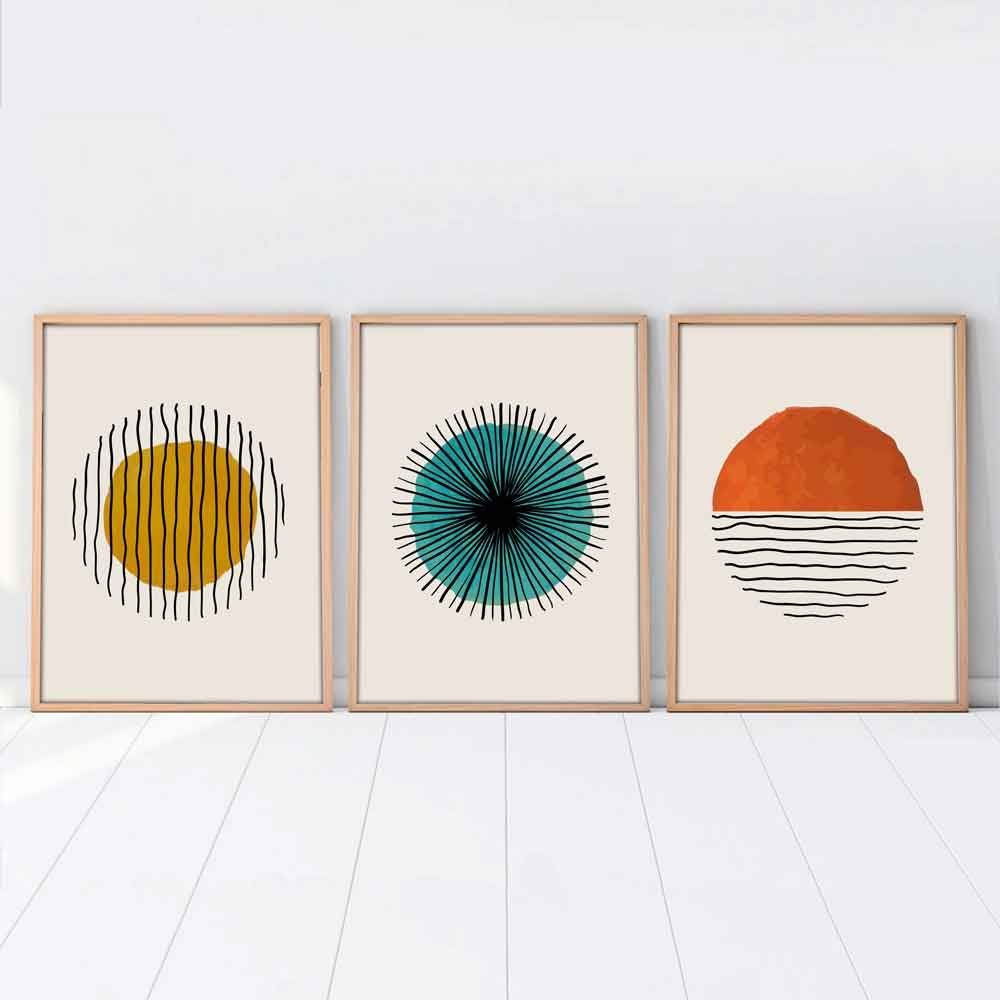 Oceanica Wooden 30x40cm Geometric Wall Art Frame Set of 3 in Multicolour