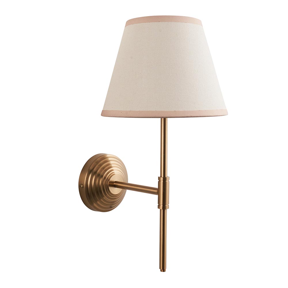 Oceanside Vintage White Fabric Wall Light In Brushed Aged Brass
