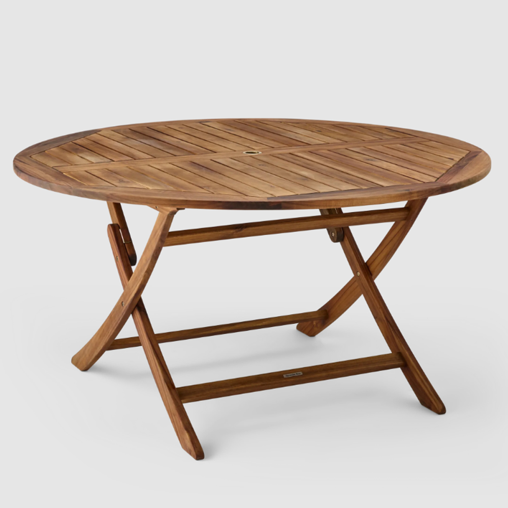 Ocevara Outdoor Acacia Wood Folding Round Dining Table in Golden Brown