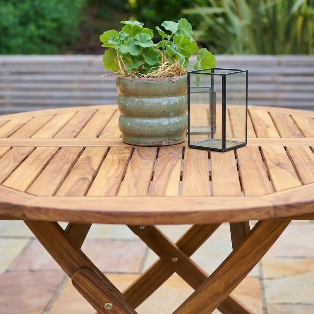 Ocevara Outdoor Acacia Wood Folding Round Dining Table in Golden Brown
