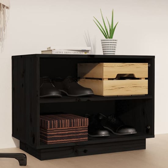 Ochoa Solid Pinewood Shoe Storage Bench In Black