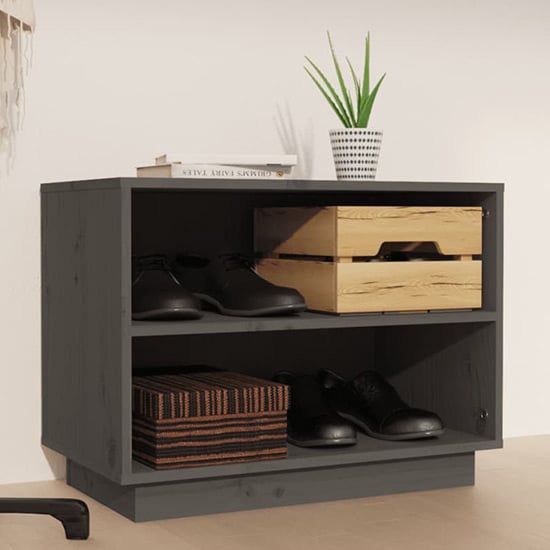 Read more about Ochoa solid pinewood shoe storage bench in grey