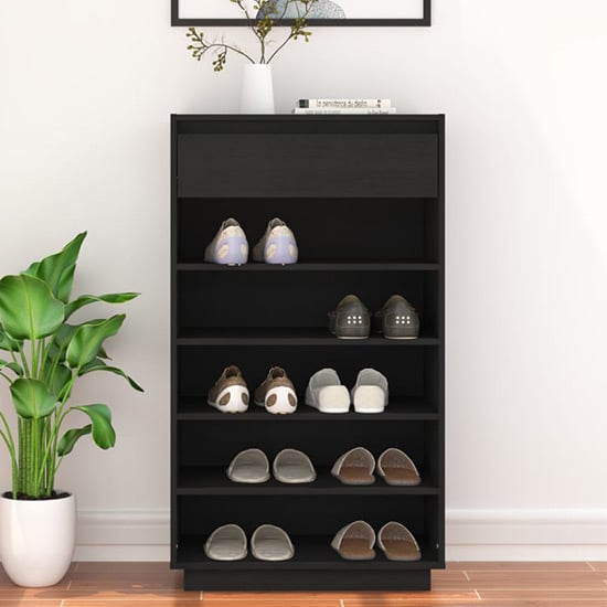 Photo of Ochoa solid pinewood shoe storage rack in black