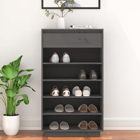 Photo of Ochoa solid pinewood shoe storage rack in grey