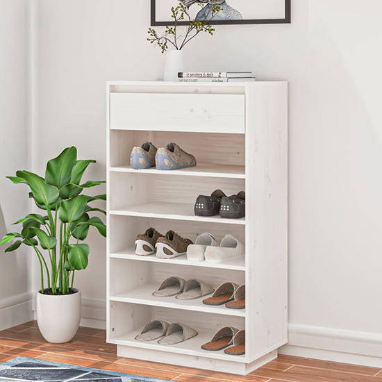 Ochoa Solid Pinewood Shoe Storage Rack In White