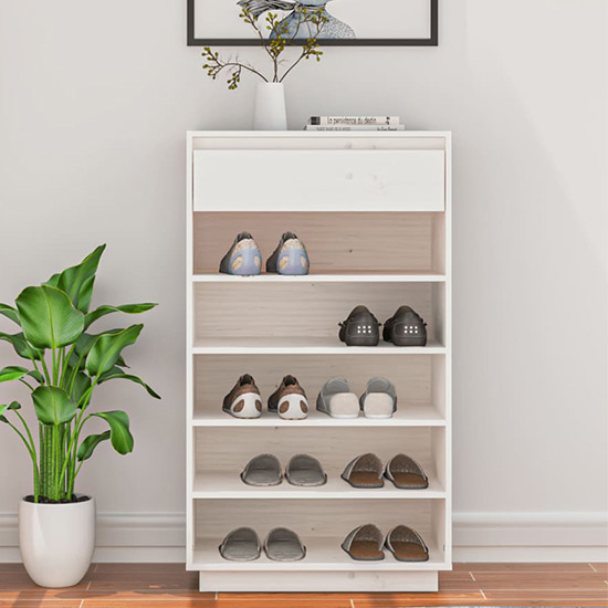 Read more about Ochoa solid pinewood shoe storage rack in white