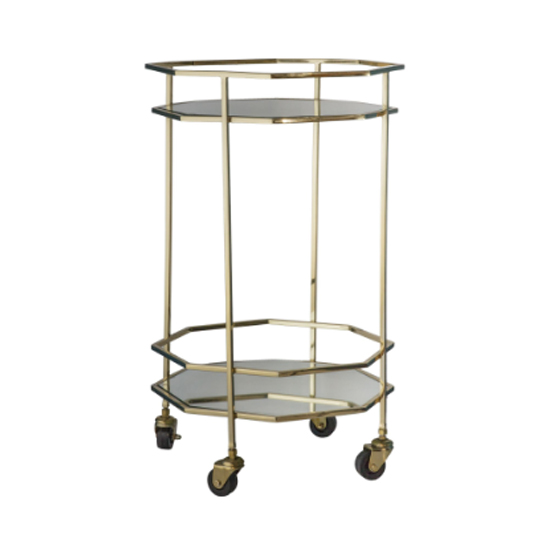 Read more about Ockham octagonal glass shelves drinks trolley with gold frame
