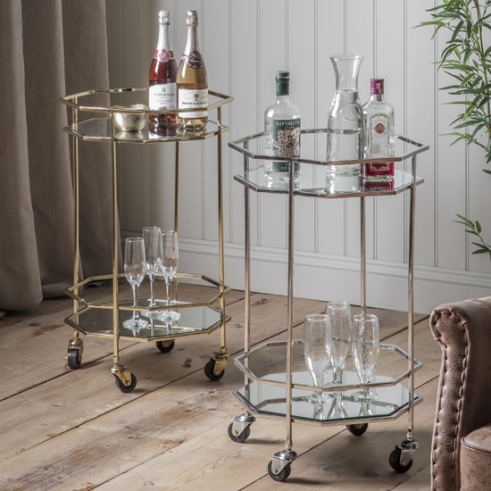 Ockla Glass Shelves Drinks Trolley With Silver Frame_3