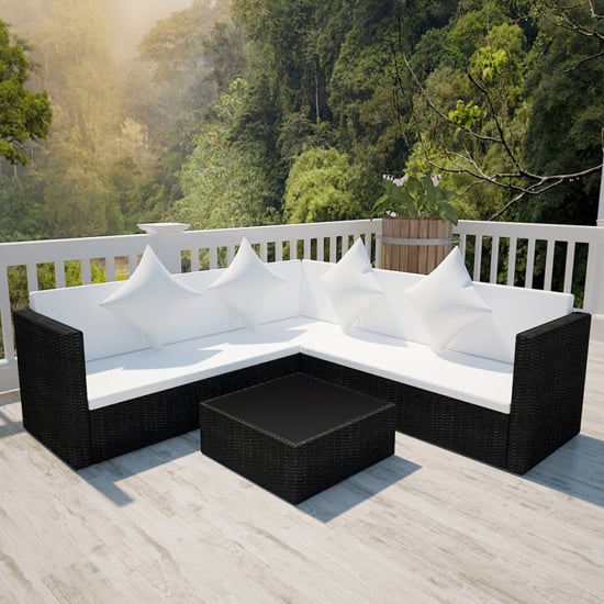 Ockley Rattan 4 Piece Garden Lounge Set With Cushions In Black