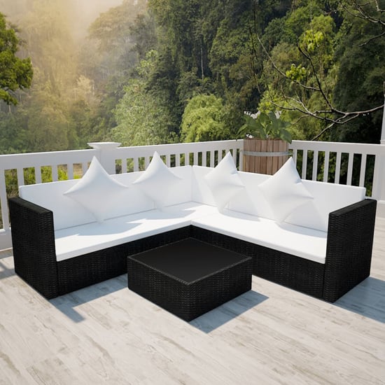 Read more about Ockley rattan 4 piece garden lounge set with cushions in black