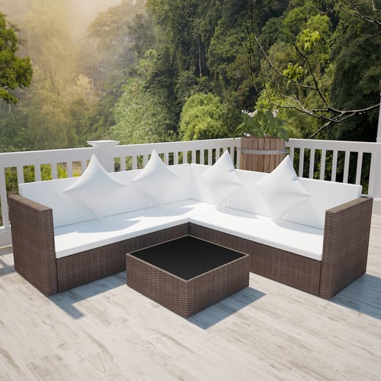 Product photograph of Ockley Rattan 4 Piece Garden Lounge Set With Cushions In Brown from Furniture in Fashion