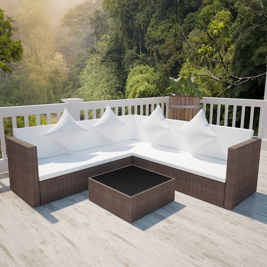 Read more about Ockley rattan 4 piece garden lounge set with cushions in brown
