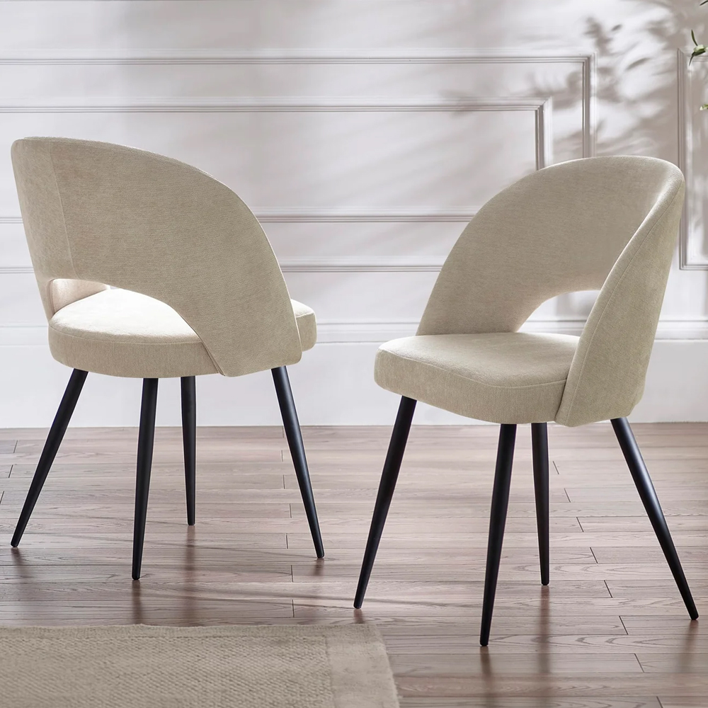 Ocoee Black Ceramic Top Extending Dining Table With 4 Erie Beige Chairs