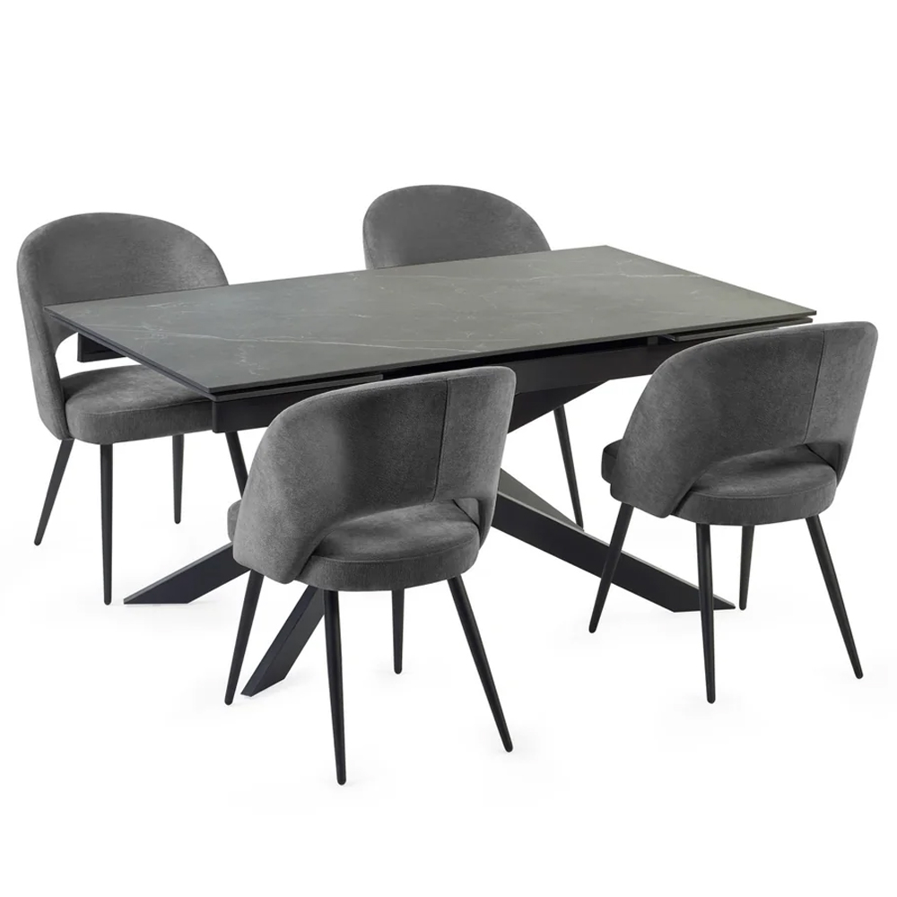 Ocoee Black Ceramic Top Extending Dining Table With 4 Erie Grey Chairs