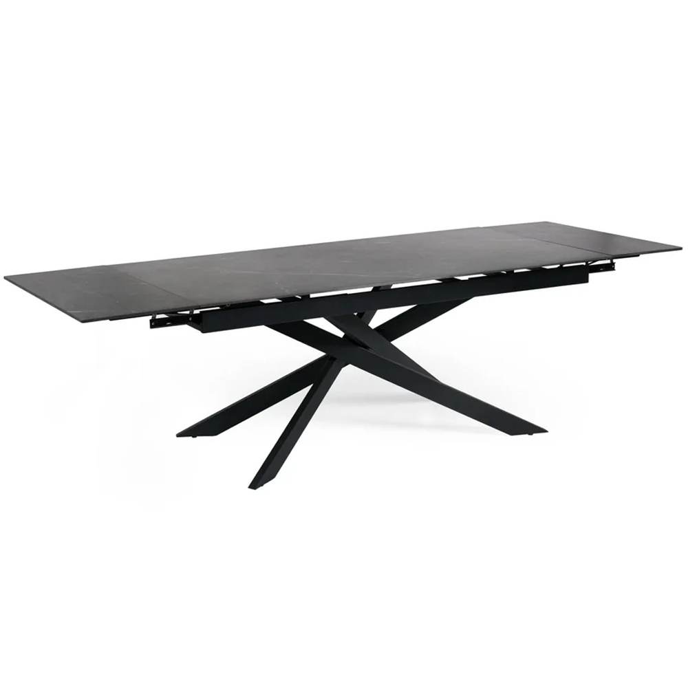 Ocoee Black Ceramic Top Extending Dining Table With 4 Erie Grey Chairs