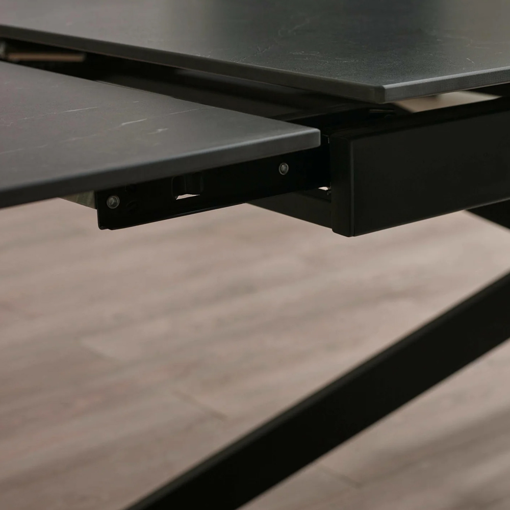 Ocoee Black Ceramic Top Extending Dining Table With 4 Erie Grey Chairs