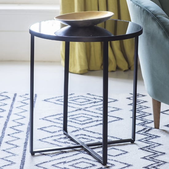 Oconto Smokey Glass Side Table In Matt Black Metal Frame