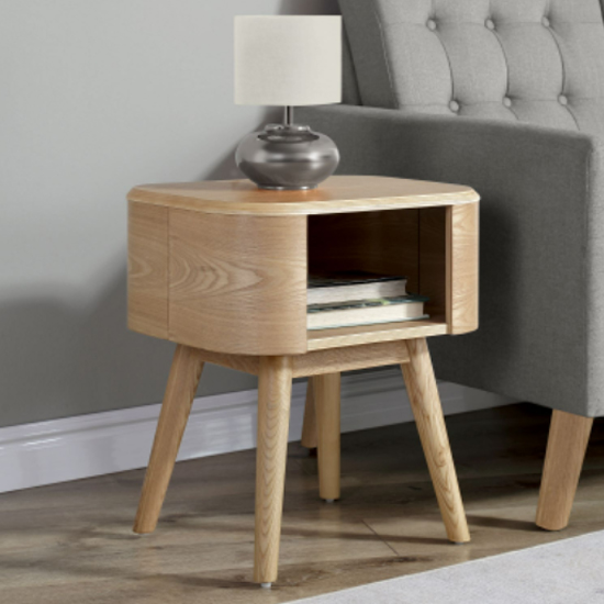 Read more about Ocotlan wooden lamp table with shelf in oak
