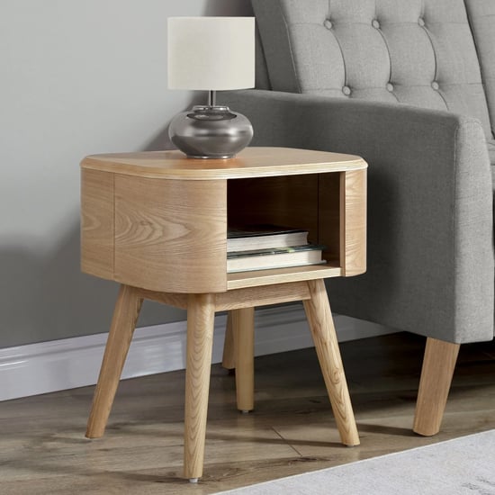 Read more about Ocotlan wooden lamp table with shelf in oak