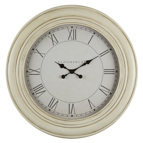 Photo of Ocrasey round antique style wall clock in washed white